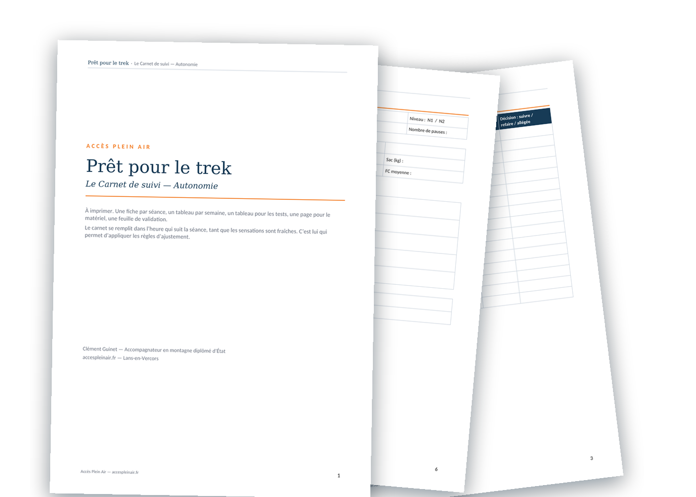 Le Carnet de suivi — couverture, fiche sortie terrain, tableau hebdomadaire